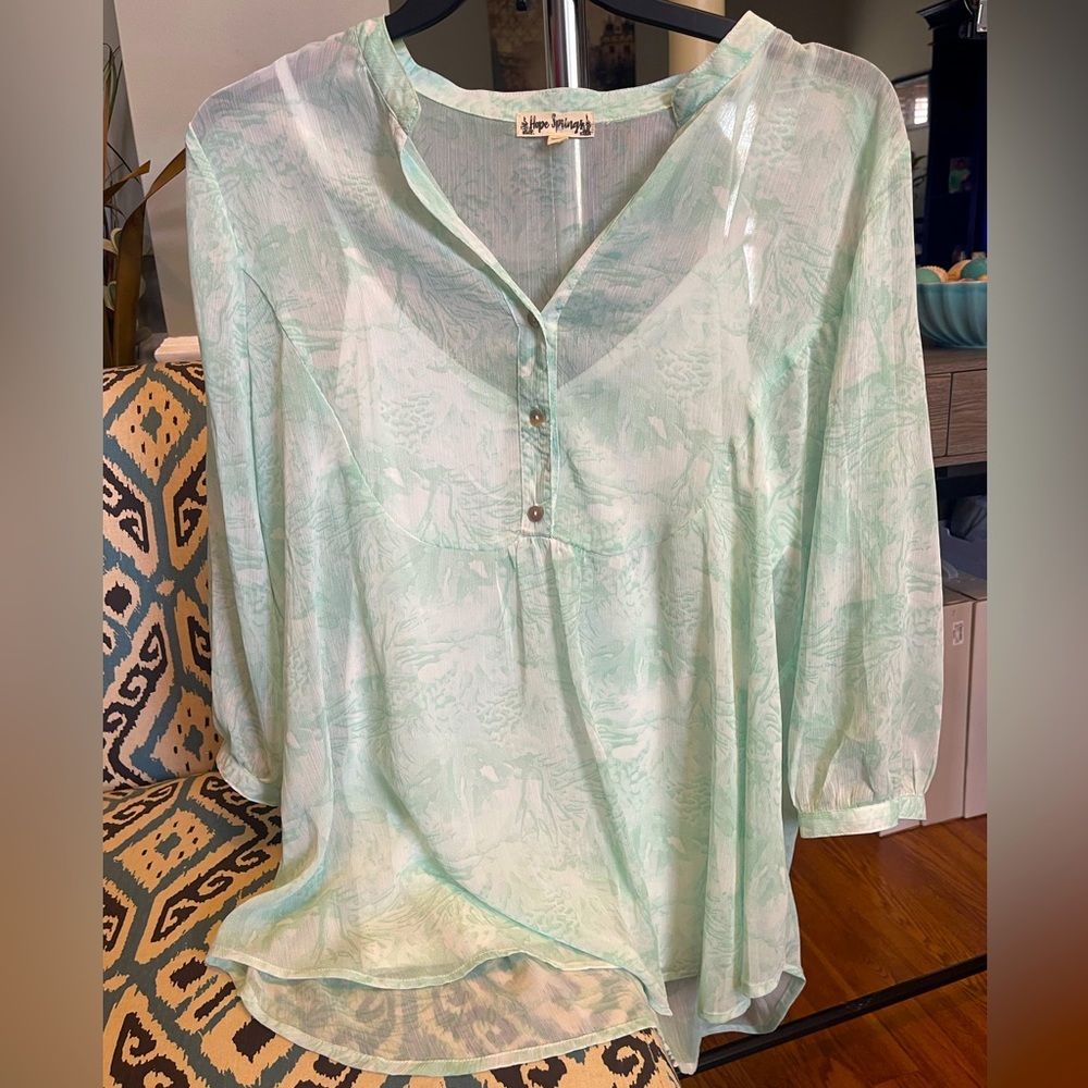 Hope Springs XXL Ladies sheer Blouse layered 3/4 length cuffed sleeves